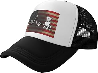 Heartbeat Pitbull Dog Adjustable Breathable Mesh Trucker Baseball Cap Unisex3 Black