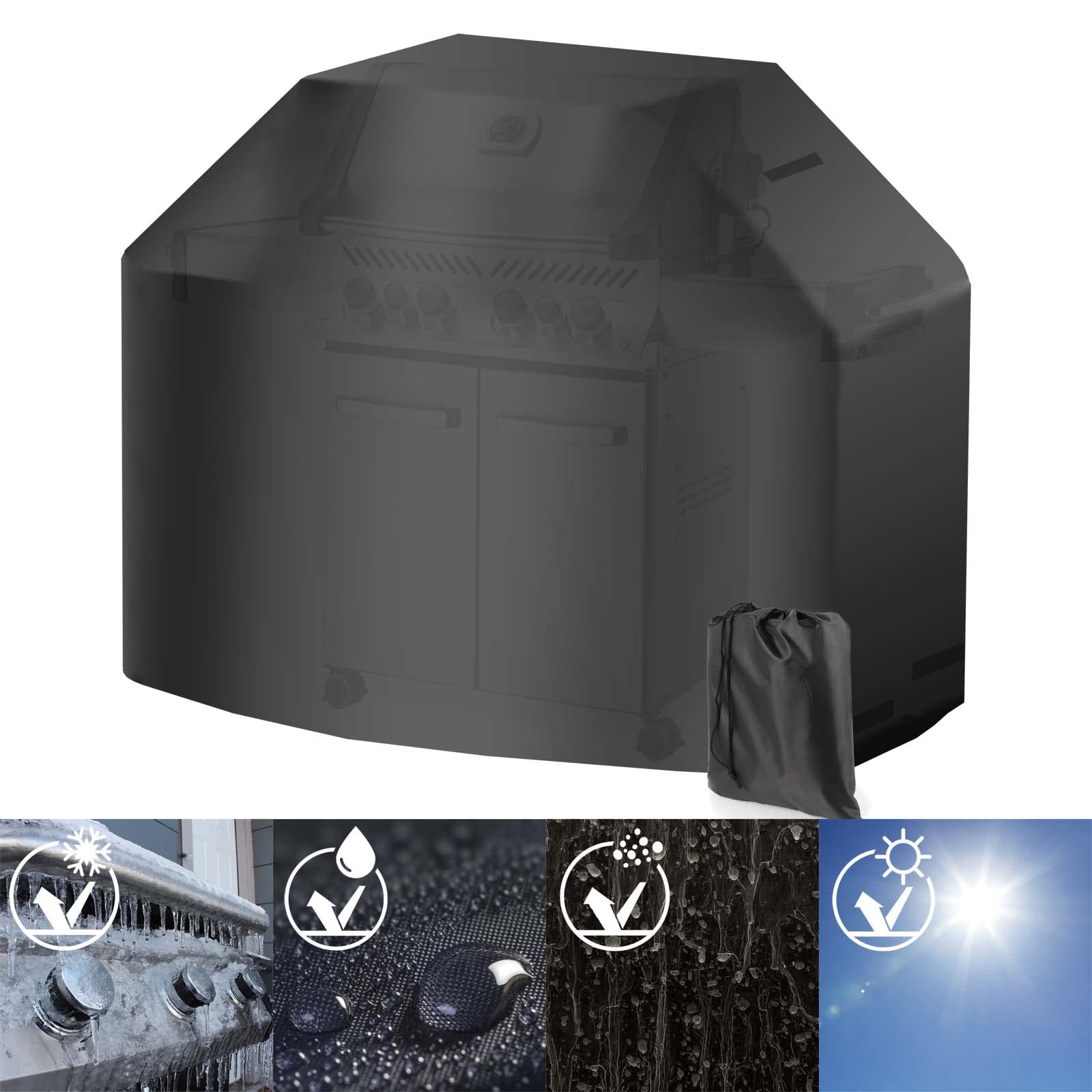 Funda para barbacoa 147x61x122cm negra cubierta resistente a la intemperie BBQ parrilla