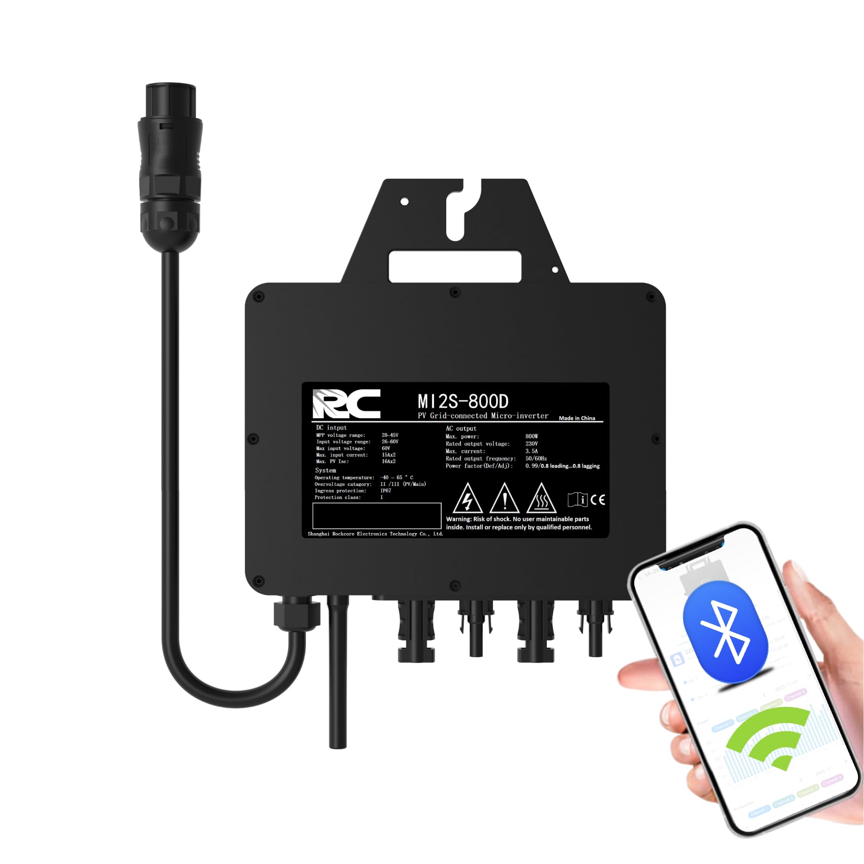 RC Micro inverter 800 W, certificato CE, ingresso 26 – 60 V DC, inverter solare MPPT, Controllo dell’app tramite Wi-Fi, adatto per centrali elettriche da balcone, IP67