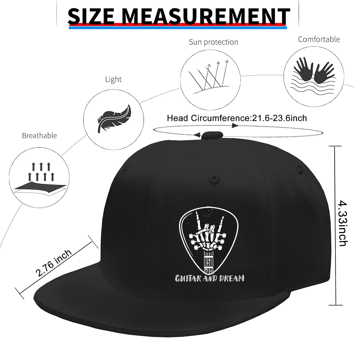 Snapback hat for Men Flat Bill Hats for Men Fitted Hats for Mens Adjustable Snap Pack Black Baseball Cap image 2