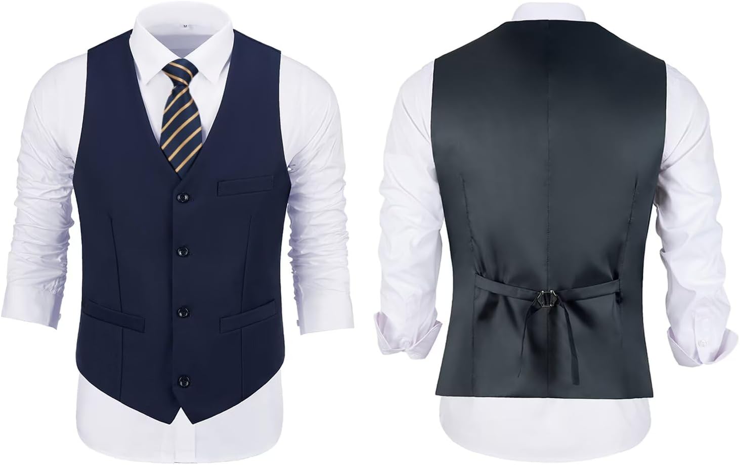 JPF Men's 2 Piece Slim Fit Suit Set, Solid Vest and Pants Suit for Men with Tie - Image 3
