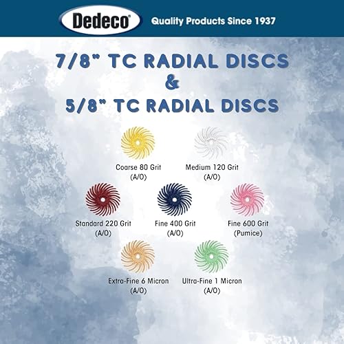 Miniatura 153 de Dedeco Sunburst - Discos de cerdas radiales (12 unidades, 7/8 pulgadas, curvados, grano 1400 durazno (extrafinos, 6 micrones), óxido de aluminio