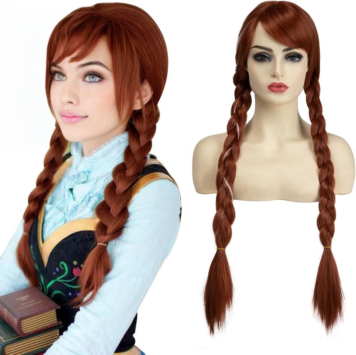 SARLA Disney Frozen Anna Princess Cosplay Wig Snow Queen For Adult Synthetic Movie Long Brown Dual Tail Costumes Party Halloween Braided Hair Wigs (Anna) ...