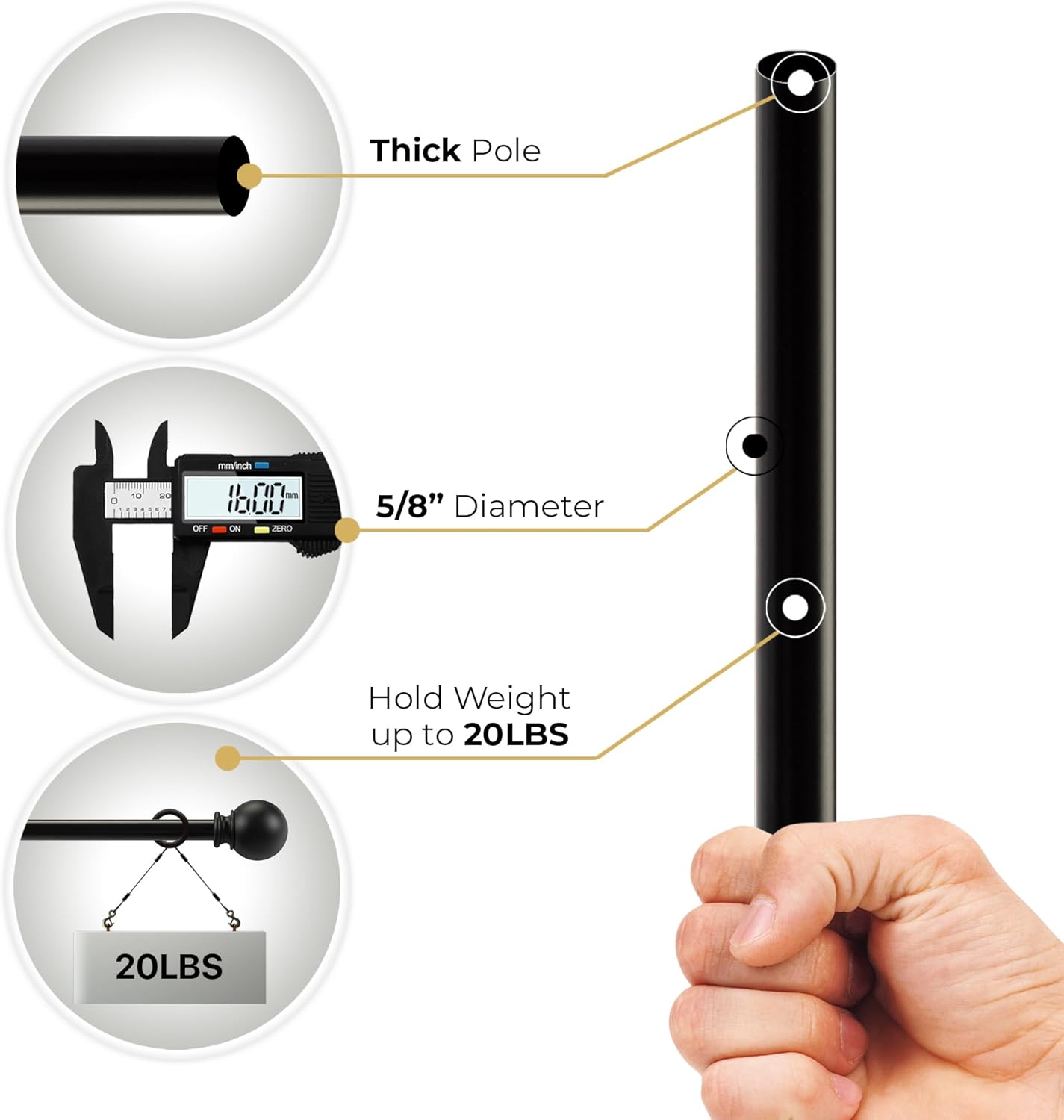 DECO WINDOW Curtain Rods 2 Pcs for Windows 28 – 48 Inch, 5/8 Inch Heavy Duty Extendable Metal DraperyRod, Adjustable Curtain Rod with Decorative Ball Finials for Living Room Bedroom, Black Matt