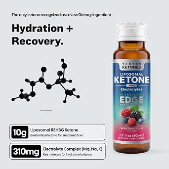 Tecton Ketones - Liposomal Exogenous Ketones Supplement, Variety Pack Ketone Shots for Endurance, Focus, Clarity & Clean Energy, w/Caffeine, Electrolytes, Lions Mane, Alpha GPC, 5-HTP, 4ct Sampler