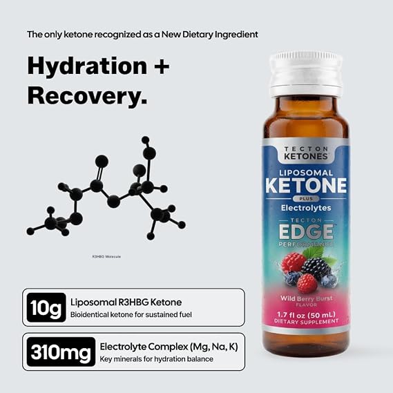 Tecton Ketones - Liposomal Exogenous Ketones Supplement, Variety Pack Ketone Shots for Endurance, Focus, Clarity & Clean Energy, w/Caffeine, Electrolytes, Lions Mane, Alpha GPC, 5-HTP, 4ct Sampler