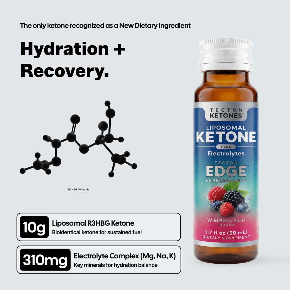 Tecton Ketones - Bioidentical Exogenous Ketones Supplement, D-BHB Focus & Clarity Endurance Training Shots - Clean Energy Shot with Electrolytes for Hydration + 10g Ketone, Caffeine Free, 8ct Berry — Amazon image 3