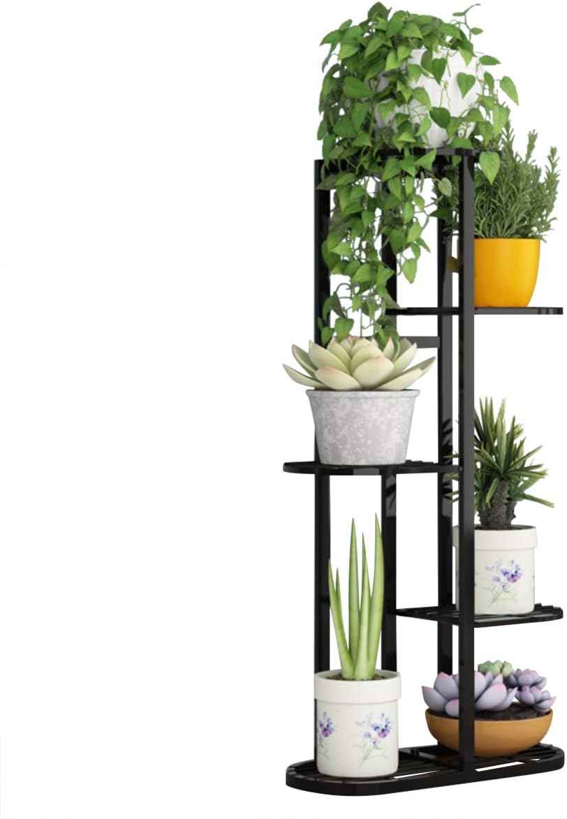 Indoor Display Rack 5 Tier Metal Plant Stand Flower Pots Holder (Black)
