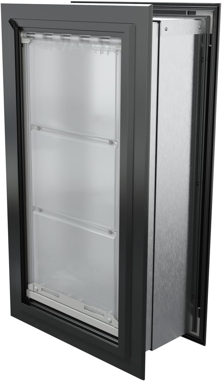 Endura Flap Giant Dog Door for Walls | Designed for Extra-Large & Tall Dogs | Energy Efficient Wall Mount Pet Door | Durable & Pet Safe | Black, Double Flap Wall Mount