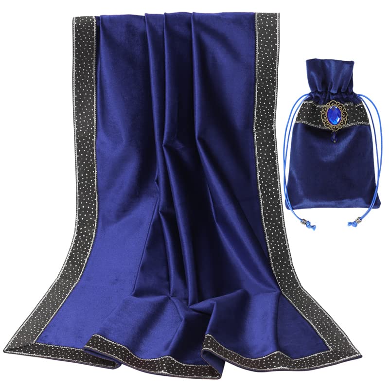 Mantel de altar de terciopelo negro Bright Stars grande de 25.5x25.5" con bolsa azul