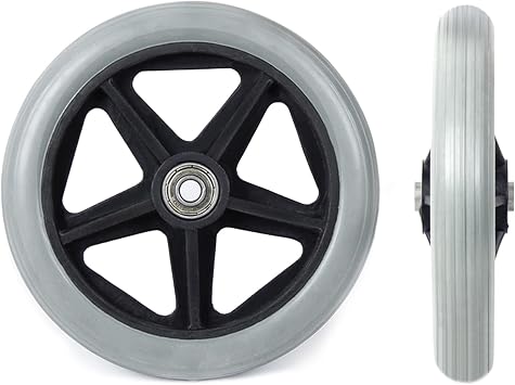 Wheelchair Front Wheel 2pcs 6" Solid Tyre Replacement Wheelchair Wheels Axle Width 1.6" With Bearing, Silence, Wear-Resistant With Mounting Axle, Easy To ScrollGray