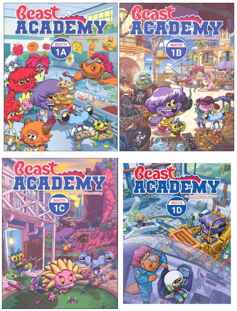 Beast Academy Grade 1 Math Guide and Practice (Combined Volume) Complete 4 Books Set - Math 1A, Math 1B, Math 1C, Math 1D