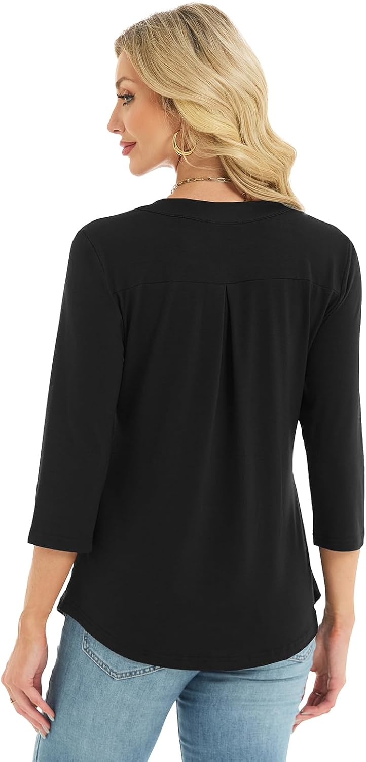 Women's 3/4 Length Sleeve Tops Business Casual Shirts V Neck Work Tunic with Zipper - Image 5