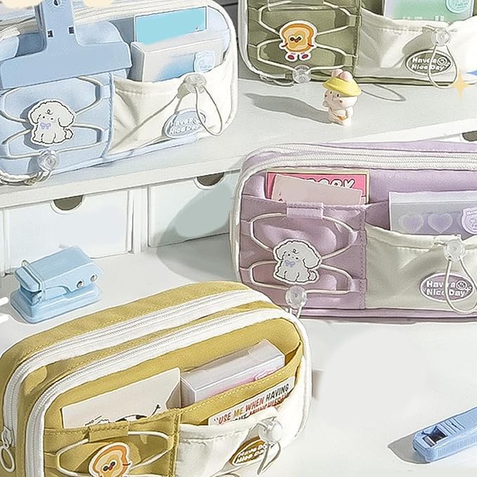 Image of Alokik Dog Purple Pencil Pouch for Girls, Large Capacity Cute Puppy Zipper Pencil Case with Front Pocket & Pin, Aesthetic Multi-Compartment Stationery Organizer for School (Dog - Purple)