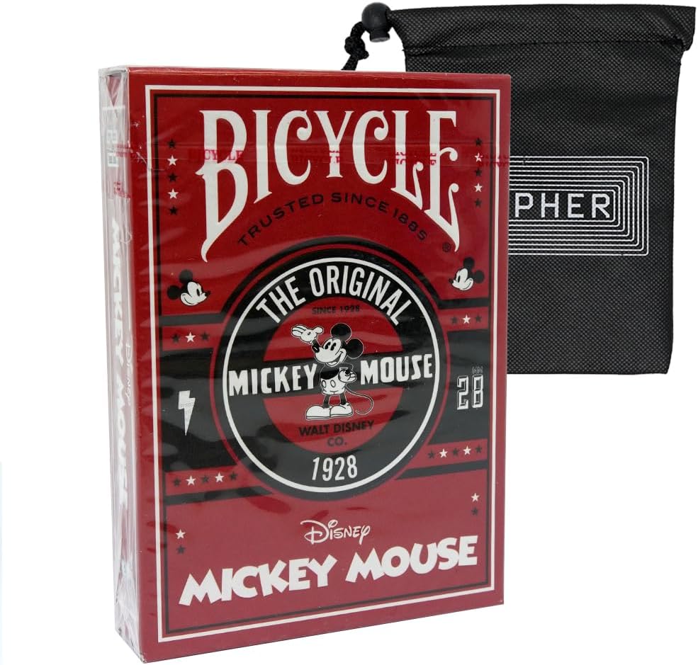 Red Bicycle Disney Mickey Mouse Playing Cards - Custom Poker Sized Deck - Includes Cipher Card Bag
