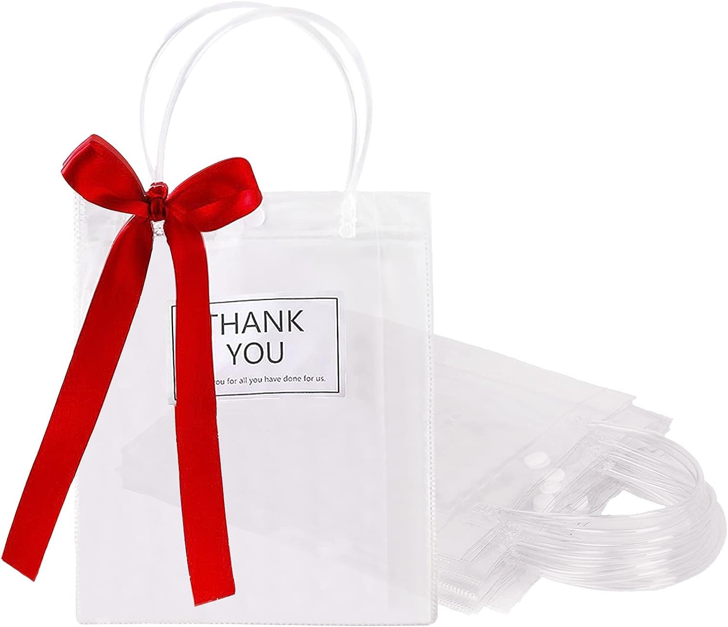 Amazon | 透明 ラッピング袋 かわいい リボン付き ビニール製 手提げ袋