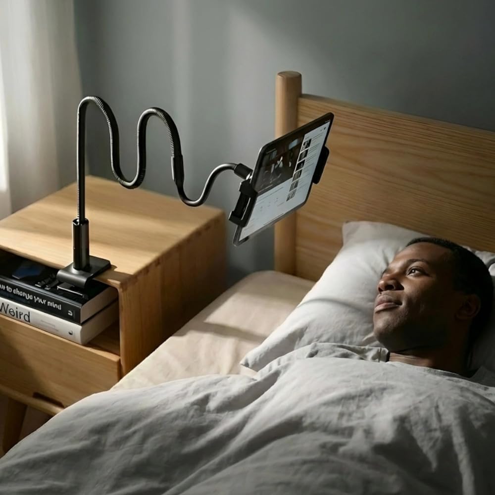Desire2 Flow - Supporto per telefono e tablet a collo d'oca, braccio flessibile, mani libere, montaggio a morsetto