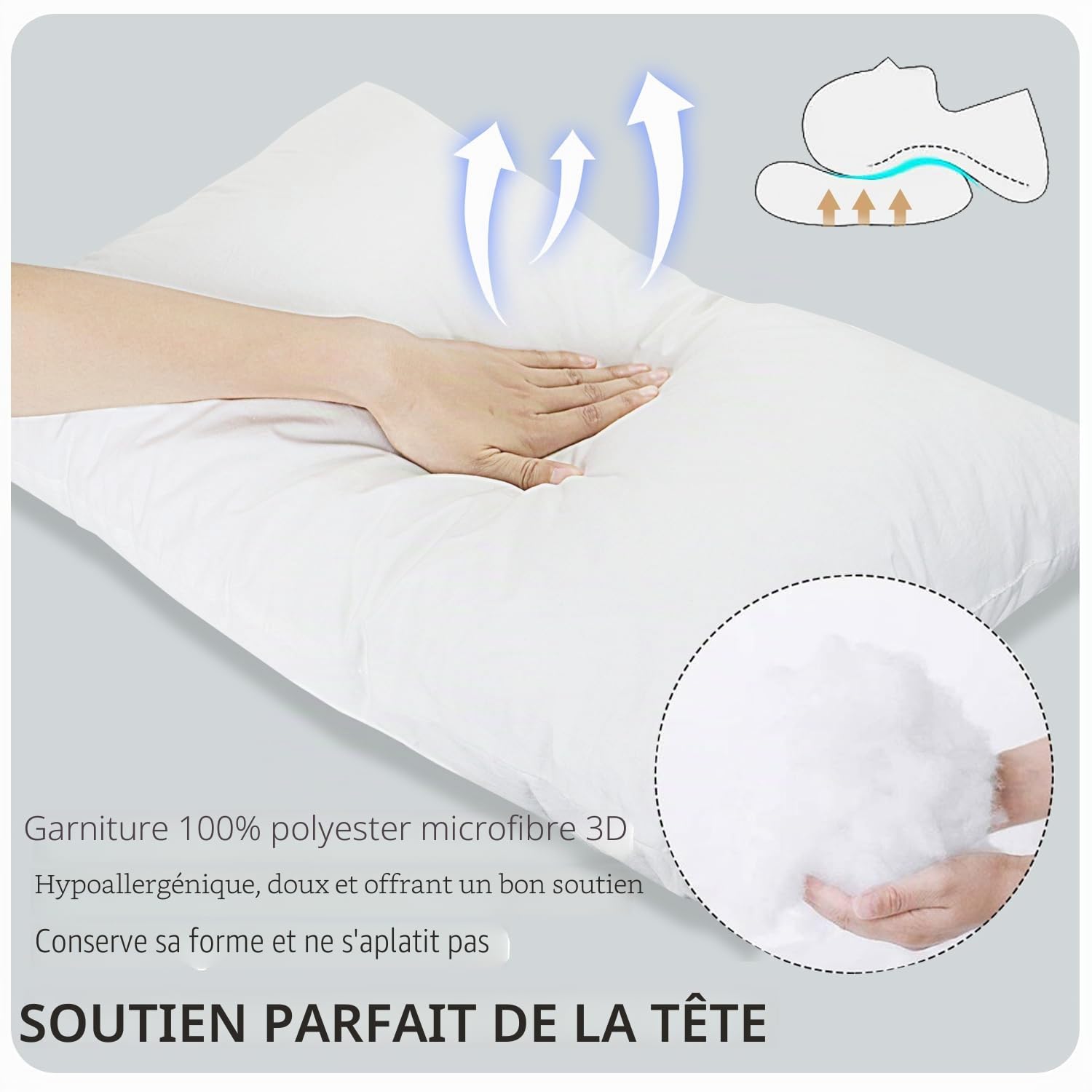 Baby Amabc Lot de 3 oreillers pour tout-petits, 1 oreiller pour enfants avec 2 taies d'oreiller douces 100 % coton (33 x 45,7 cm) pour tout-petits – avec taie d'oreiller lavable en machine – Parfait