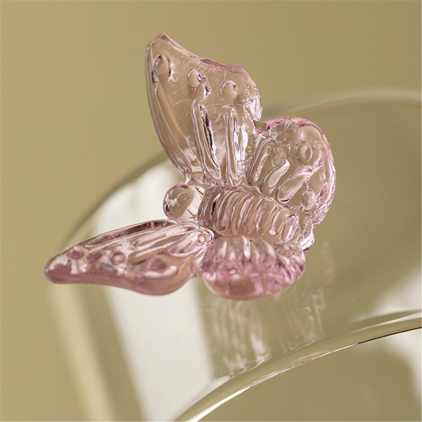 Verres à boire Verres transparents avec papillon rose en 3D, 44 cl (15 oz), verre borosilicate, couvercle et paille, for boissons chaudes ou froides Gobelets en verre