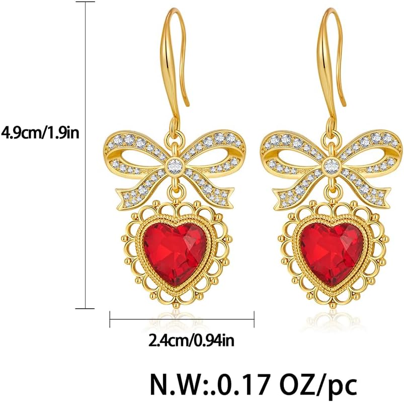 Heart Earrings For Women Ribbon Bow And Heart Dangle Earrings Valentine's Day Gift - Image 5
