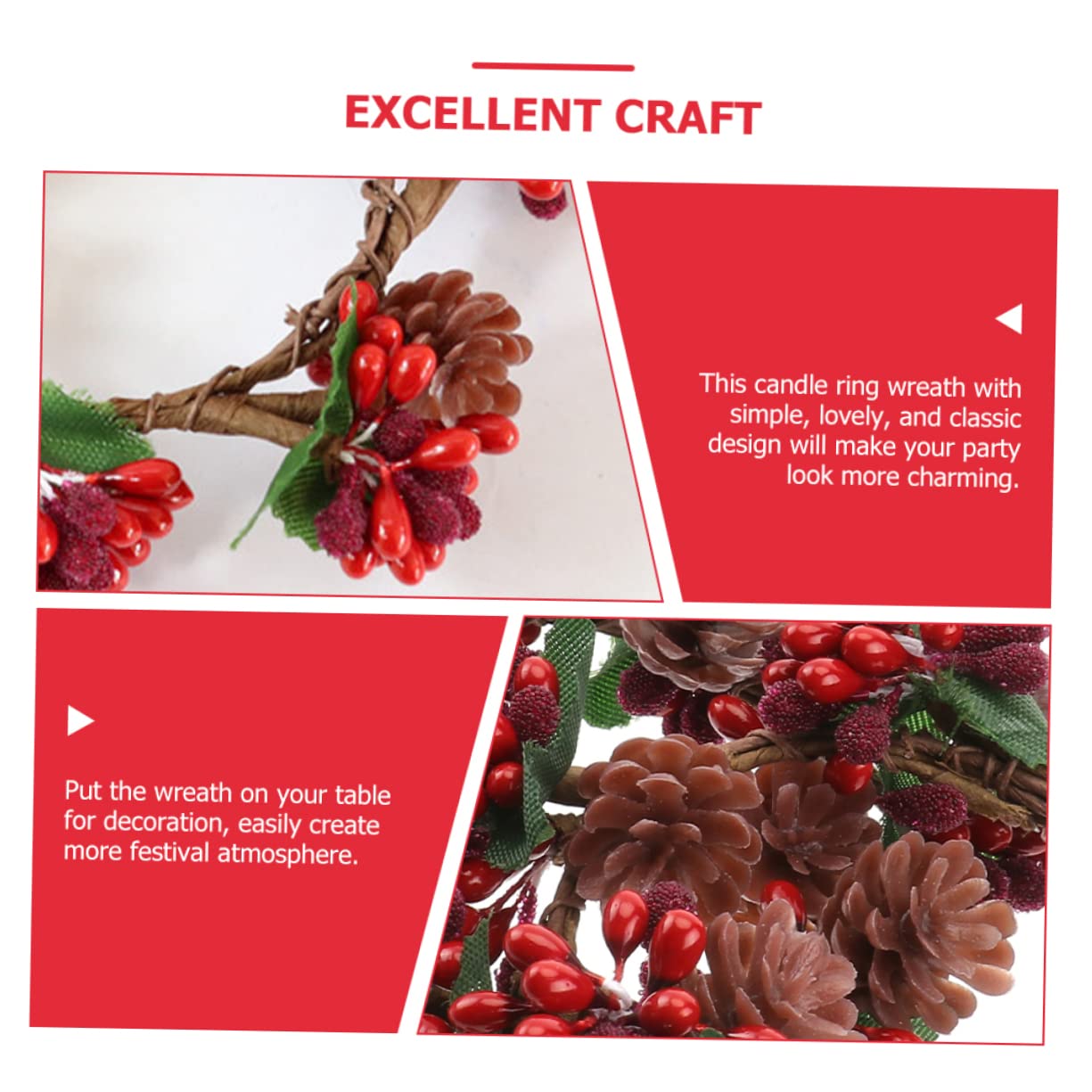 Cabilock 5 Sätze Kranz Weihnachten Rahmen Ornamente Weihnachten Beeren Tannenzapfen Künstliche Girlande Dekorationen Frohe Banner Berry Kerze Ringe 2 Stück * 5