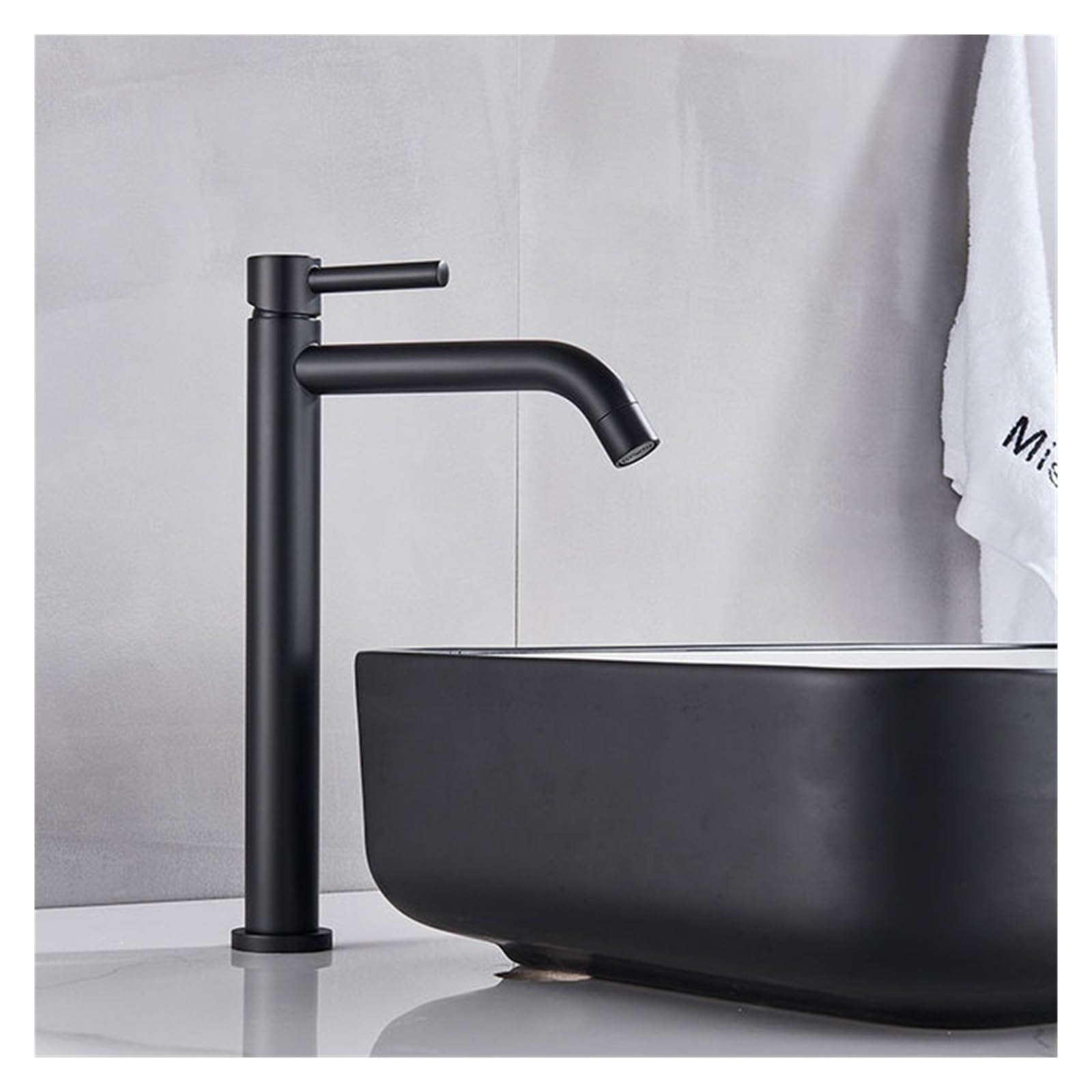 Robinet de lavabo contre les éclaboussures, mitigeur haut noir chromé pour grand lavabo