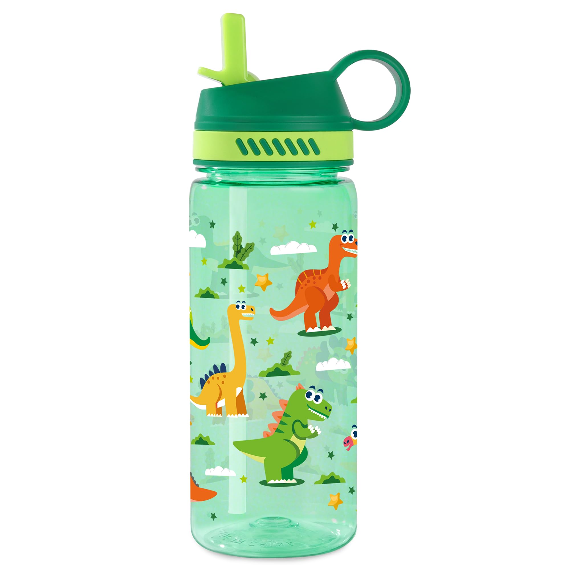 Queenshin Boys Dinosaur Water Bottle with Straw for School Sports Kids 19oz