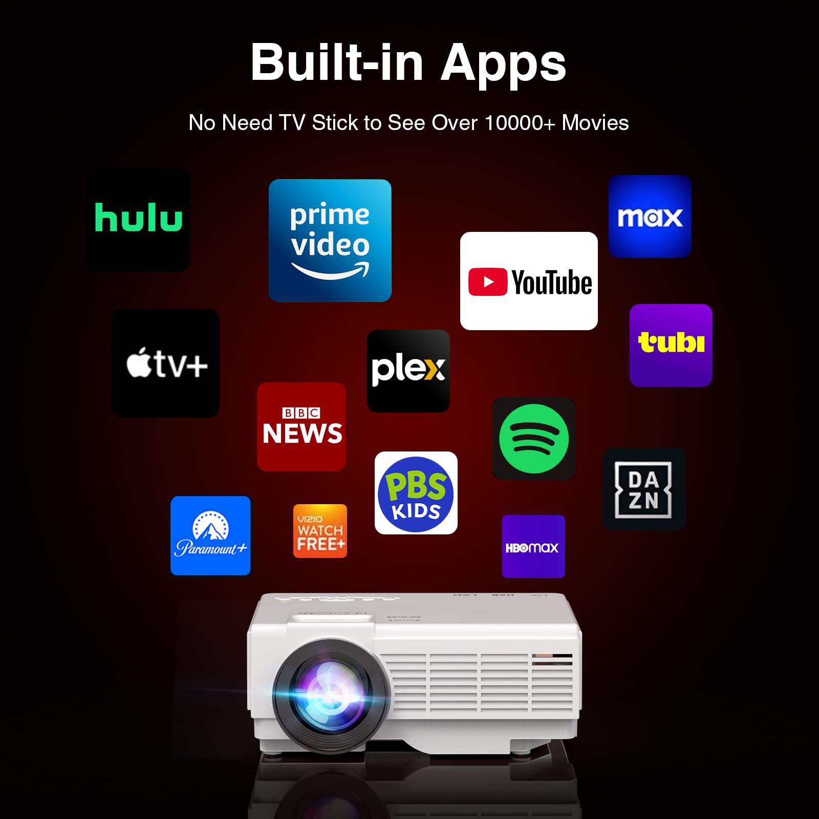 【Netflix Ready】PANSEBA Smart Mini proiettore con 1080P HD, WiFi 5G e Bluetooth a 2 vie, proiettore portatile per film all'aperto per telefono/laptop/giochi