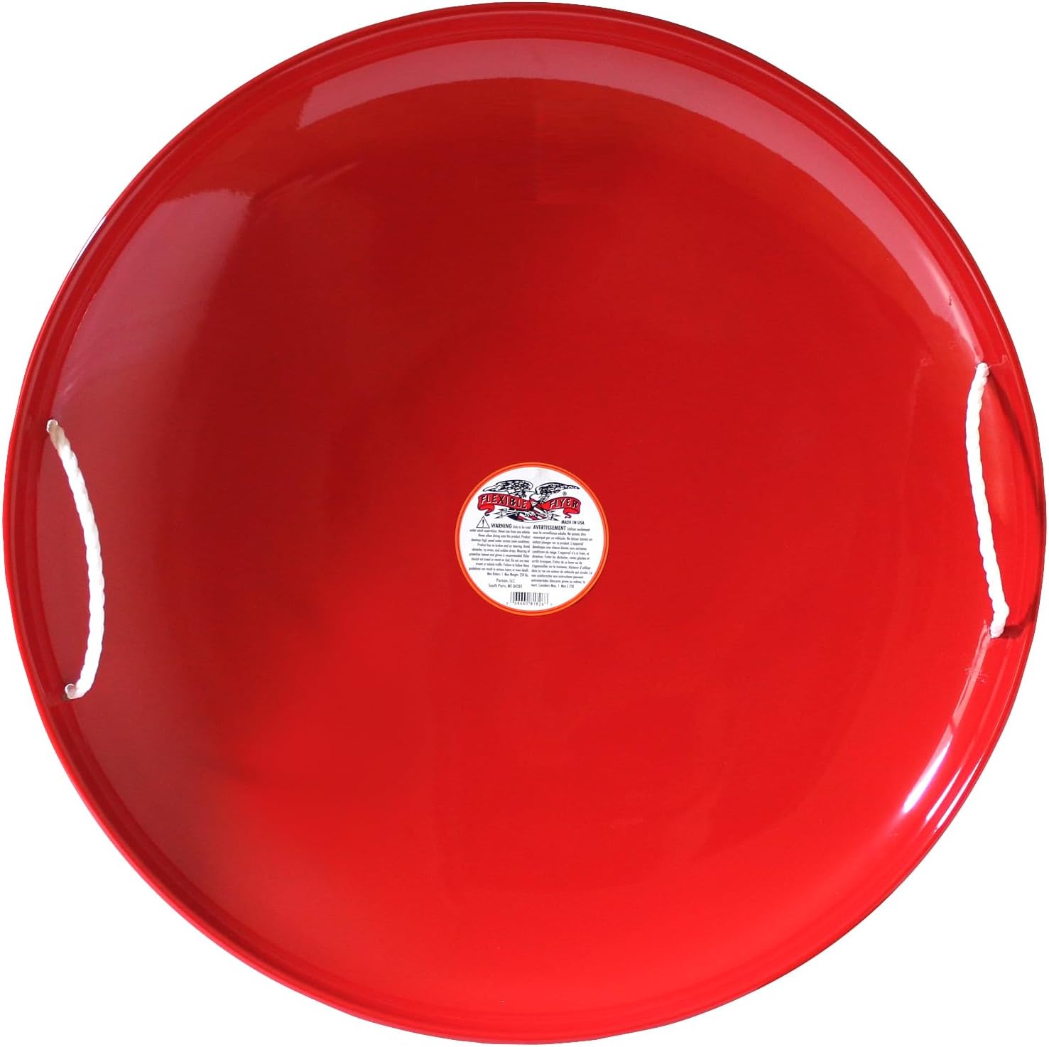 Flexible Flyer Steel Saucer Sled – Classic Red Round Metal Kids Snow Sled with Nylon Rope Handles, Heavy Duty Snow Disc for Children and Adults Ages 5 and Up
