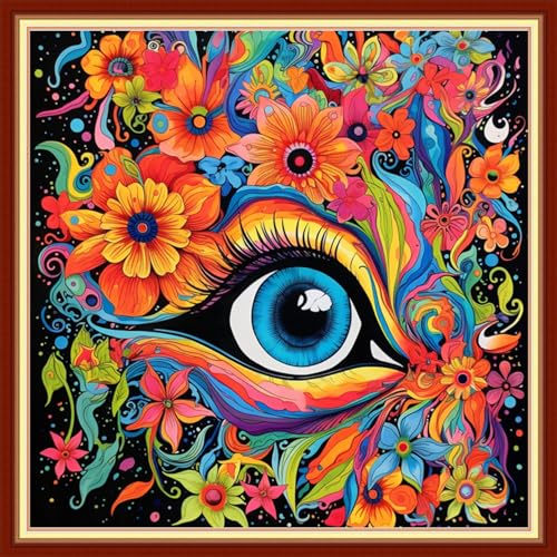 Image of Dooxvey Cross Stitch Kits for Adults Stamped Full Range of Embroidery Starter Kits for Beginners 11CT Printed Cross Stitch Patterns Needlepoint Kits Stamped Crossstitch-Flower Eyes 18x18 inch