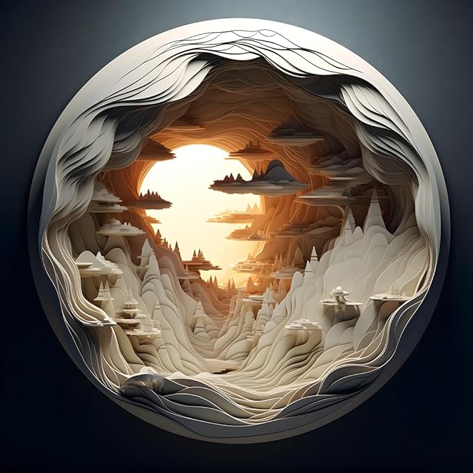 Bgraamiens 3D Visual Dawn Inside a Cave - 1000 Pieces Round Puzzle for Adults, U