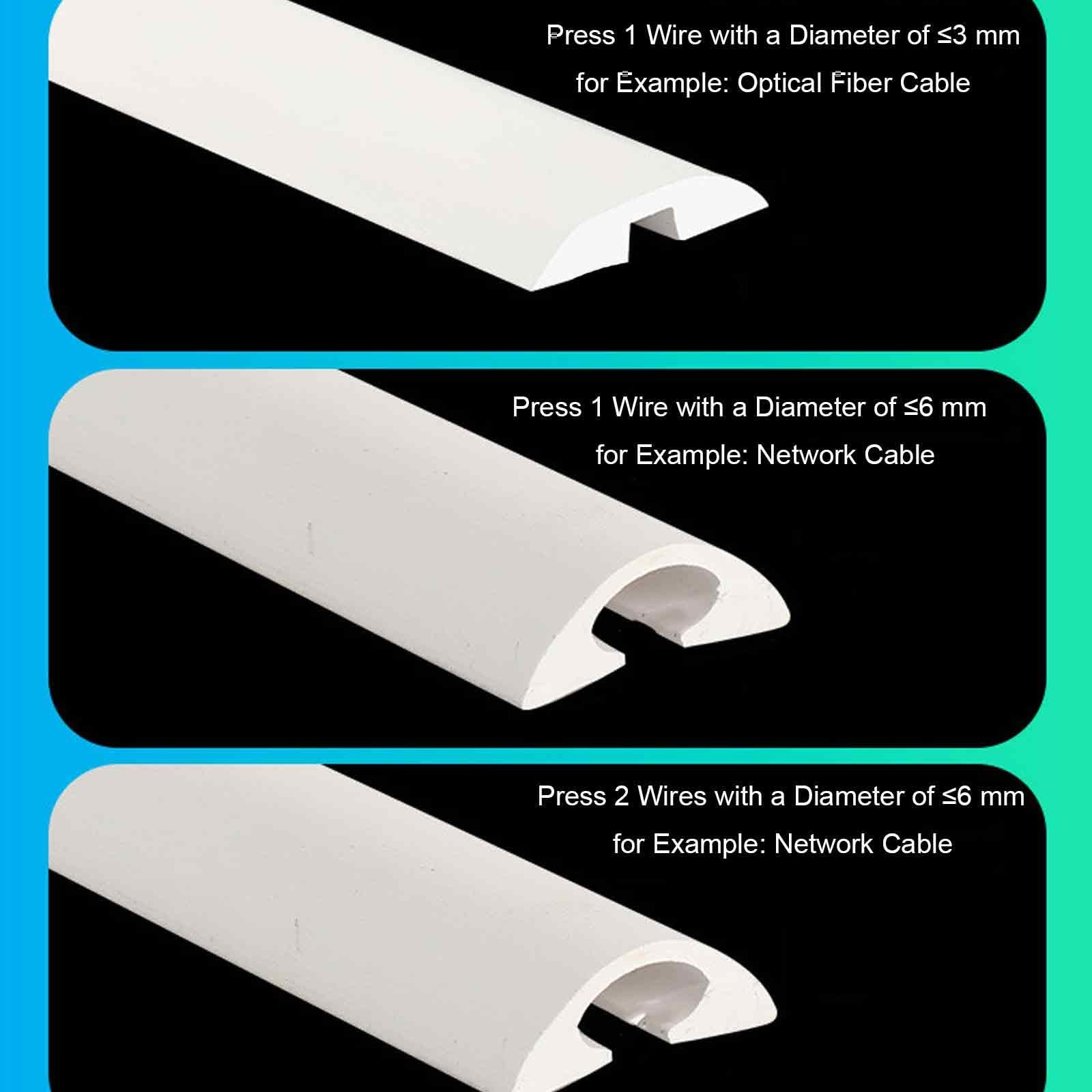 Pasacables Suelo Autoadhesivo, Canaleta Cables Suelo, Ideal para la Gestión de Cables de PVC y Evita Tropiezos, Ideal para Oficinas en Casa o Exteriores(White,3.3x0.9cm/1.3x0.4in)