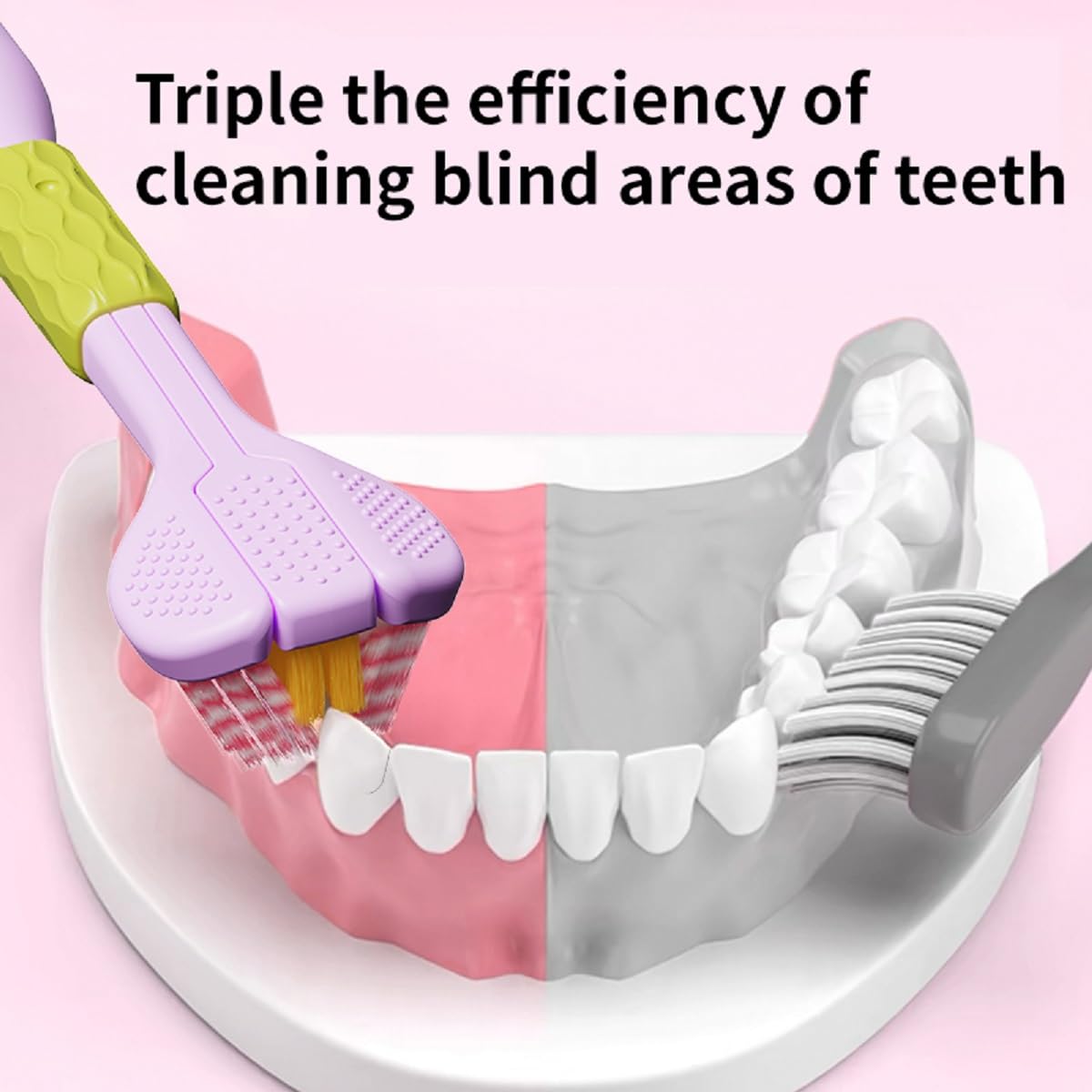 Cepillo de dientes de tres caras con espiral y cerdas suaves, limpieza completa y eliminación de manchas, versión doméstica, PBT pelo suave, paquete de 3