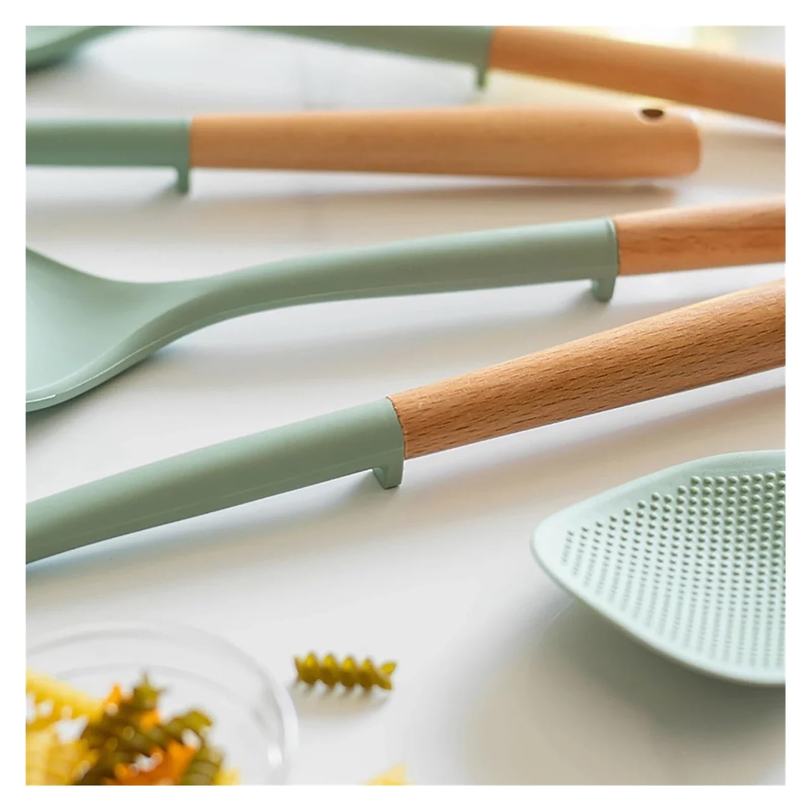 Espátula de silicona, sartén antiadherente, mango madera, cuchara cocina resistente al calor for verduras, herramienta(Grey 6 sets)