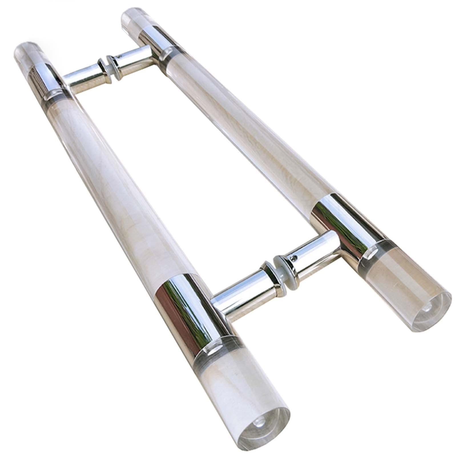 CWCQGH 24 31.5 39 47 59 inch Glass Pulls Entrance Door Handle with Fittings,Clear Acrylic Push Pull Entry Door Handle,Silver-60cm/24inch