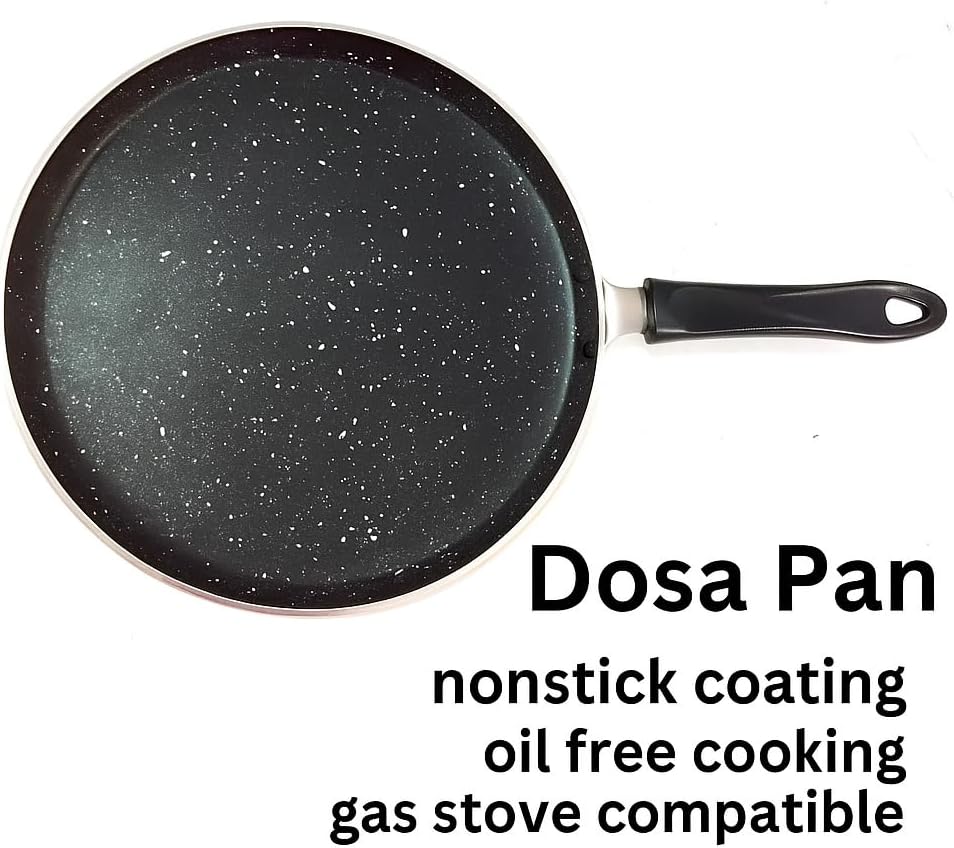 Non-Stick Dosa Pan Flat Tawa for Dosa Crepes Pancakes Roti & Paratha Heavy Duty Aluminum with Stay-Cool Handle Thickness 4 mm Size 10 Inches