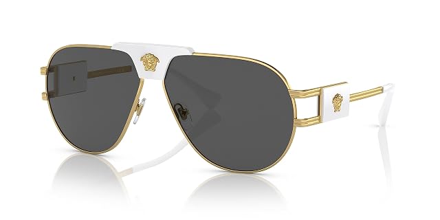 Versace VE 2252 147187 Gold Metal Pilot Sunglasses Dark Grey Standard Lens