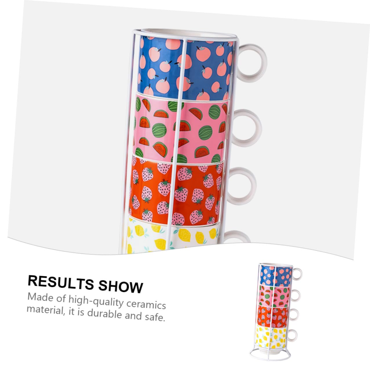 jojofuny Set 4 Tazze in Ceramica Impilabili da 200 Ml Supporto Porta Tazze Salvaspazio per Cucina Casa Ufficio e Bar