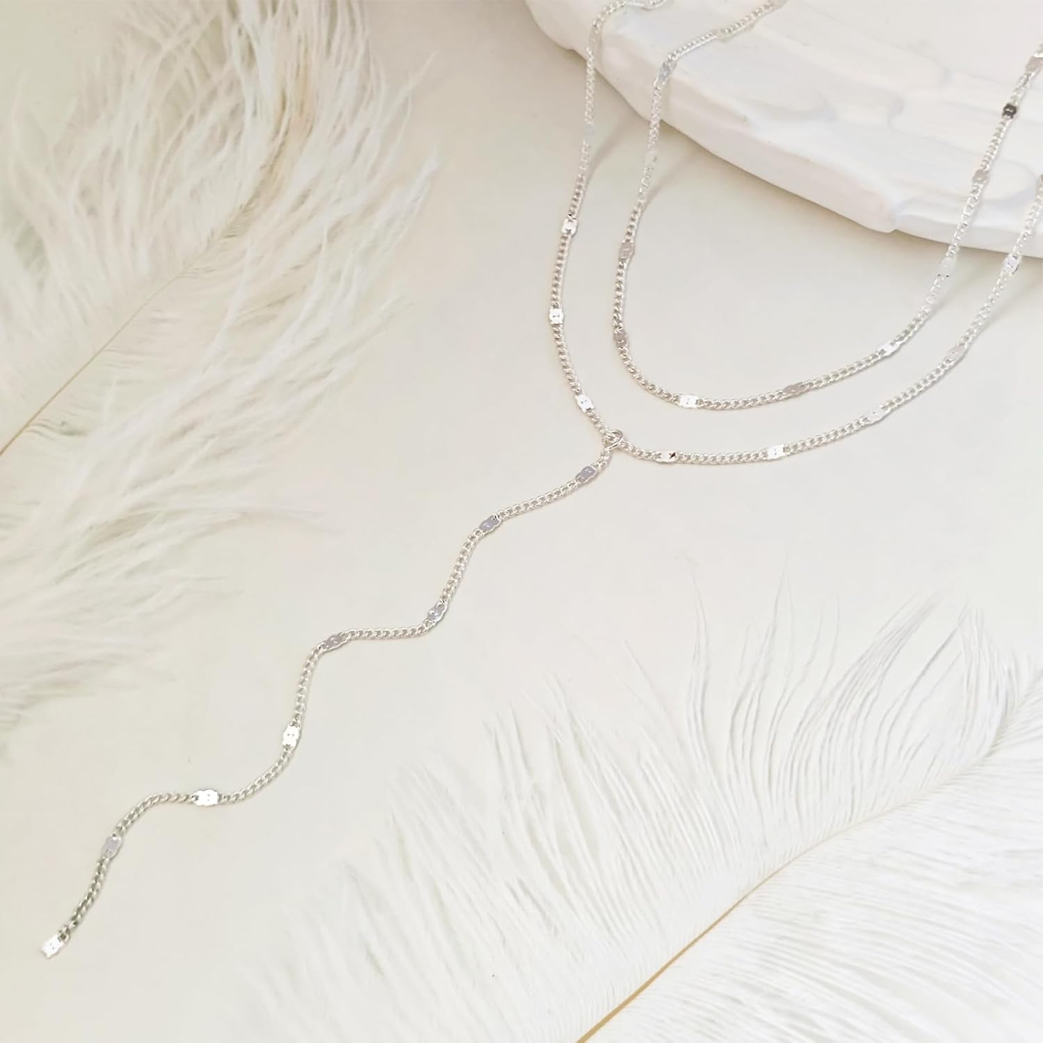 Lariat Gold Necklace for Women, Dainty Long Necklace 14k Gold Plated/Silver Y-Shaped Layered Beaded Chain Drop Necklaces for Women Trendy Simple Gold Jewelry for Women Gifts - Image 6