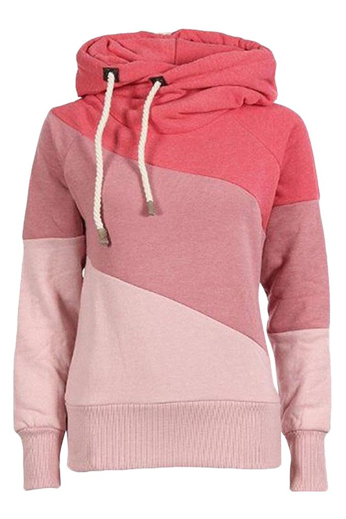 KAKALOT Women's Fashion Patchwork Contrast Color Warm Hooded Sweatshirt