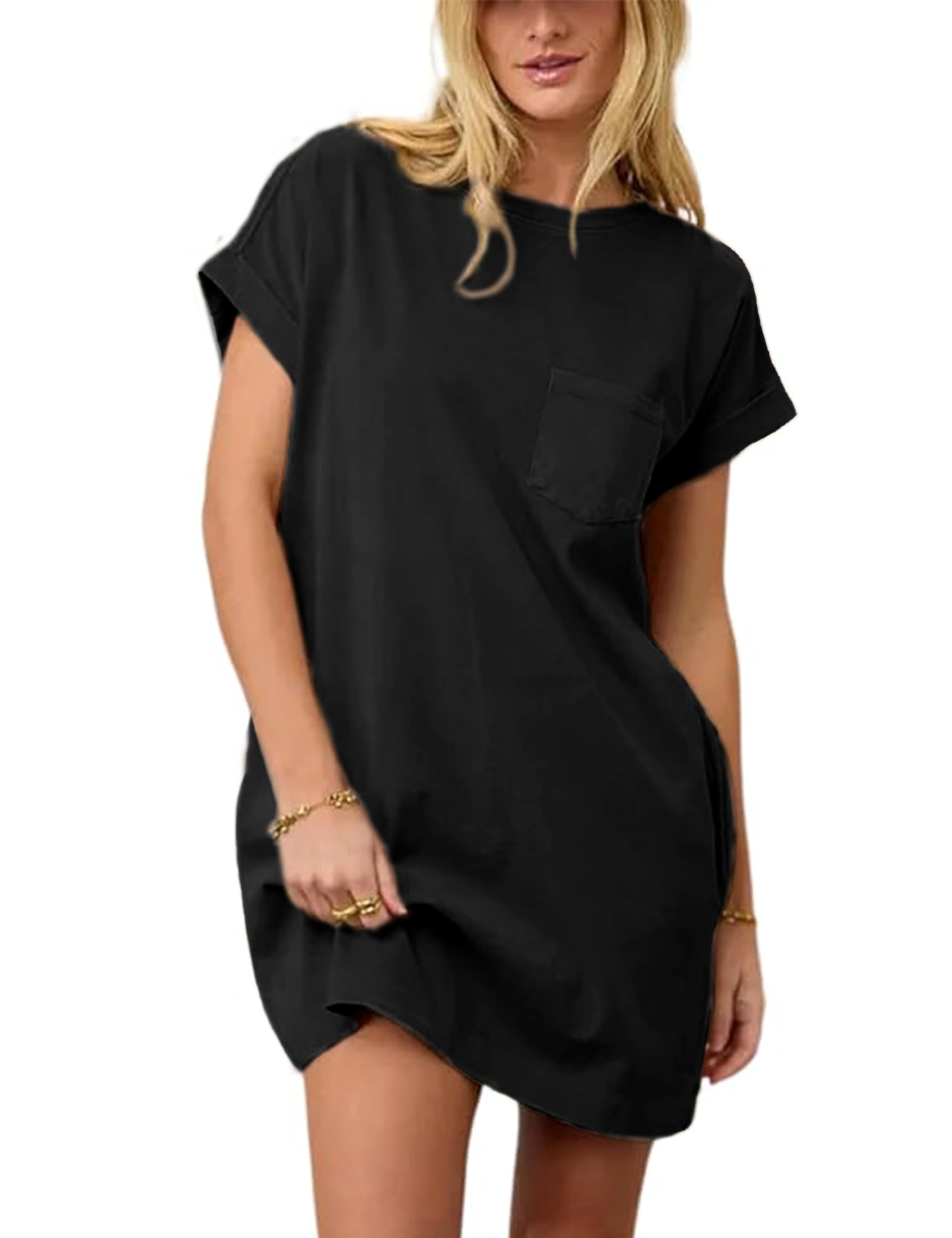 WefebiWomens Summer T-Shirt Dress Short Sleeve Casual Loose Sundress  Sweatshirt Mini Dress with Pockets