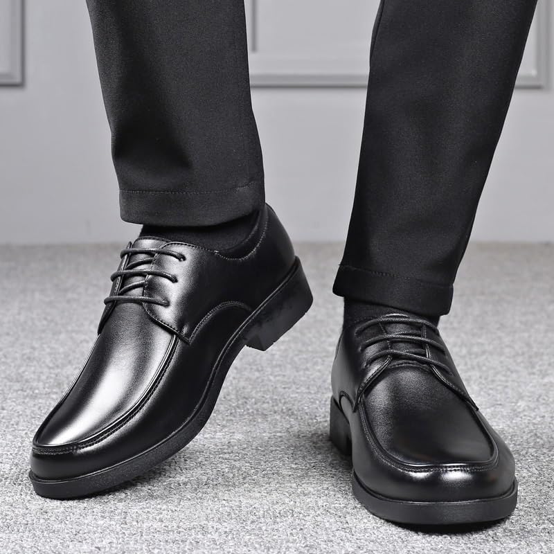 Formalne buty męskie sznurowane, z okrągłym noskiem, ze skóry PU, z fartuchem, z noskiem typu derby, gumowa podeszwa, antypoślizgowe, niskie, antypoślizgowe, klasyczne