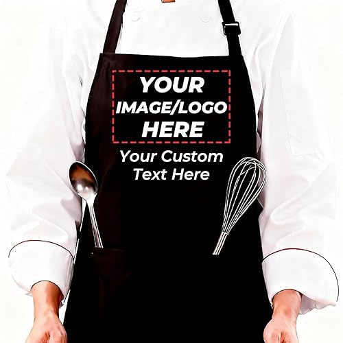 Delantal personalizado con nombre, foto o logotipo. Babero de chef ajustable impermeable personalizado con 2 bolsillos, delantales personalizados