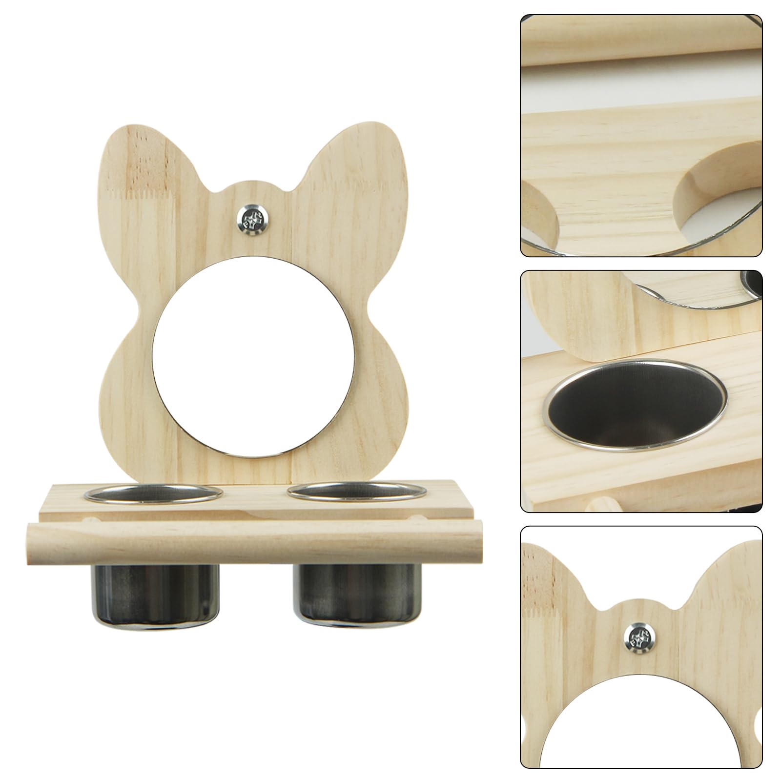 Porssaut Parrot Wooden Playstand with Mirror and Feeding Cups, light brown - Image 4