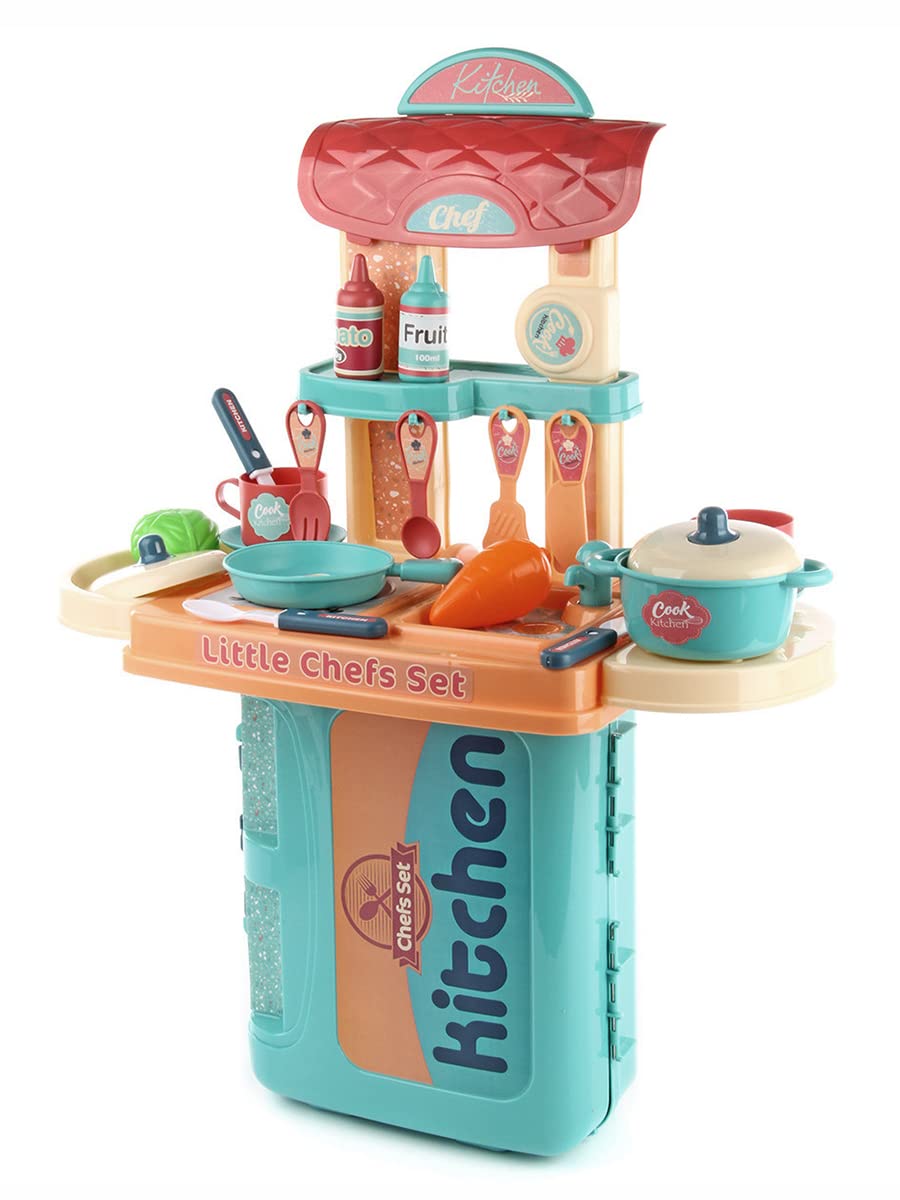 Plastic Toy Play Kitchen Food Set for Kids, Toddlers - Cooking Pretend Play Interactive Station Indoor/Outdoor with Sink, Water, Steam, Sound, Accessories (21 Pcs) - Baby Little Girls Birthday Gift