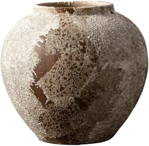 Bzgpmfud One Color Vase Desktop Mottled Retro New Chinese Jar Wabi-Sabi Style Flower Hydroponic Ceramic Vase(24Cm)