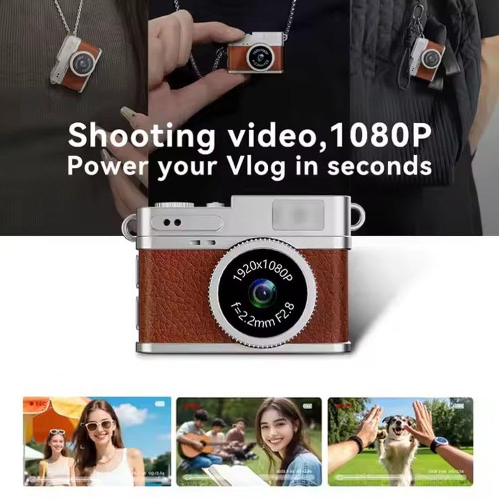 Produktbild von Retro Snap Kamera, Retro Snap Mini Kamera, Winzige Nostalgie Kamera, 1080p HD Tiny Kamera Schlüsselanhänger Mit LED Blitz, Mini Vintage Schlüsselanhänger Kamera Reise Digital Daumen Kamera Video