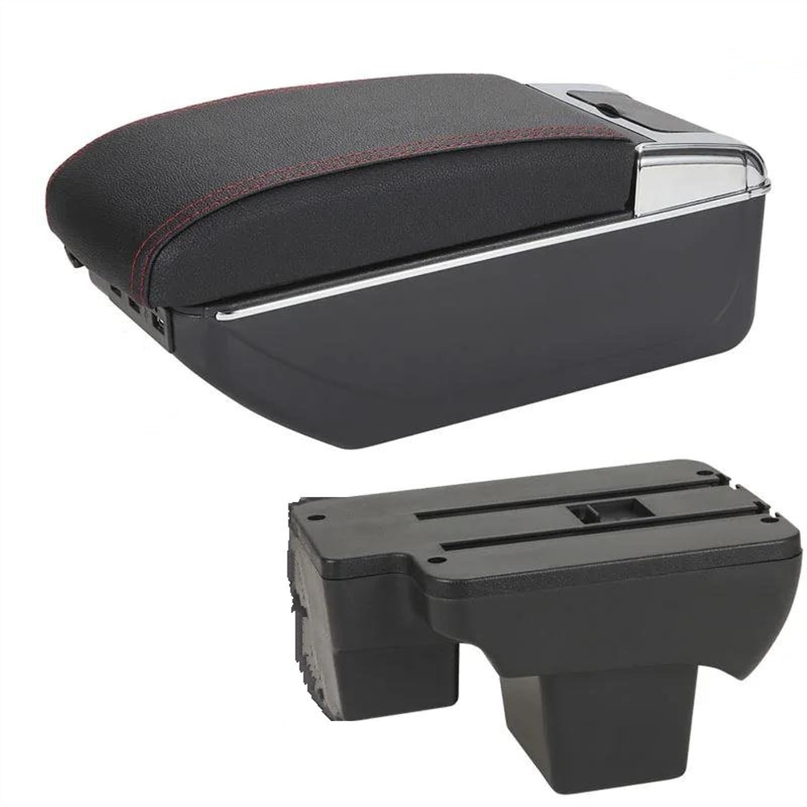 NOHEEU Armrest Box Car Dedicated Retrofit 2020-2024 Storage Parts Accessories For Polo(A1 Black red 7USB)