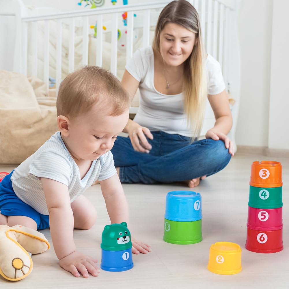 Lot de 9 Tasses à Empiler Bebe, Jouets Éducatifs pour Bébés Jouets D'éveil, Sensoriel Eveil pour 6 Mois Garçons Filles, Multiple Colour
