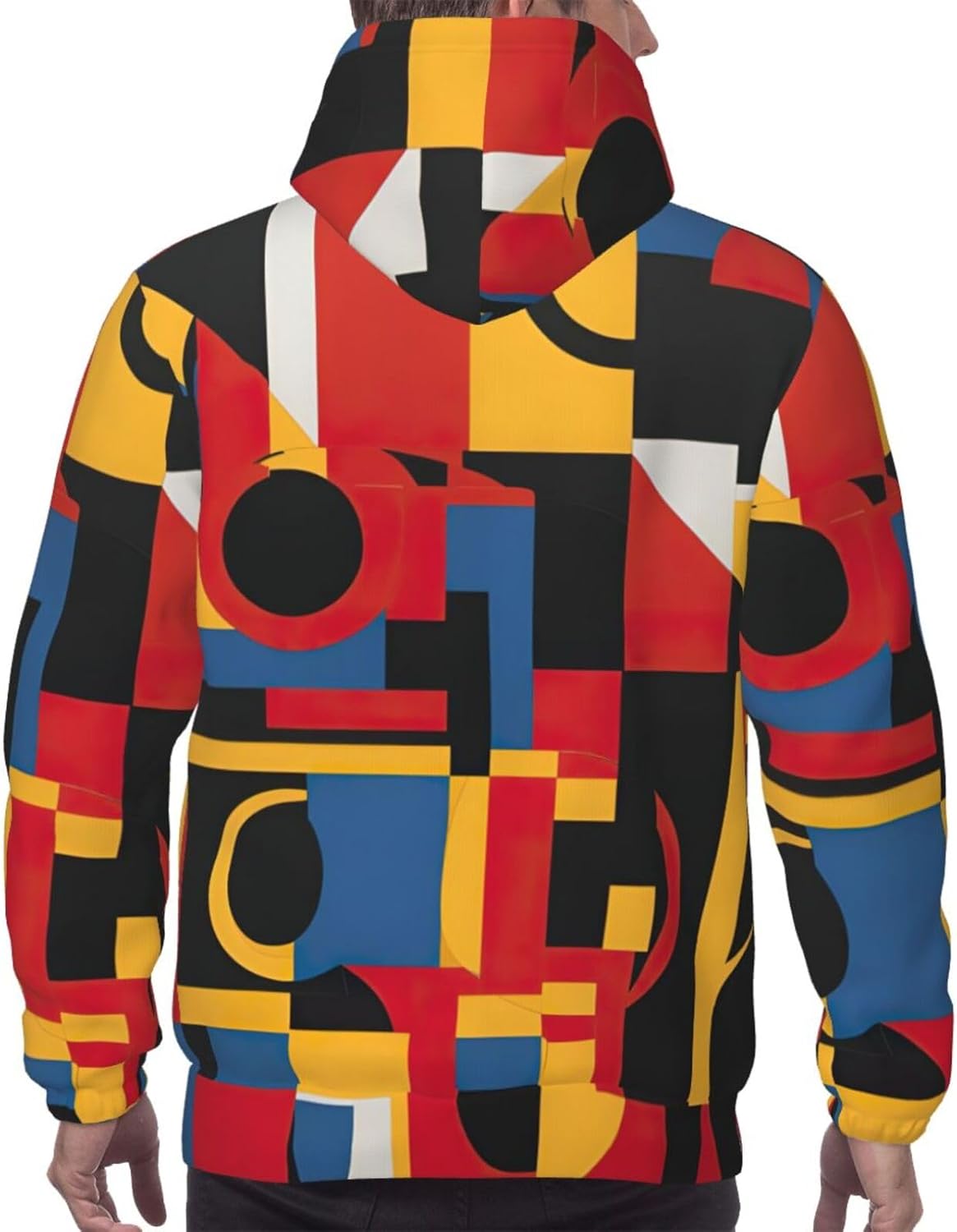 Composition in Red Yellow Blue and Black print Men's novelty hoodie print sweatshirt for casual pullovers for both men and women